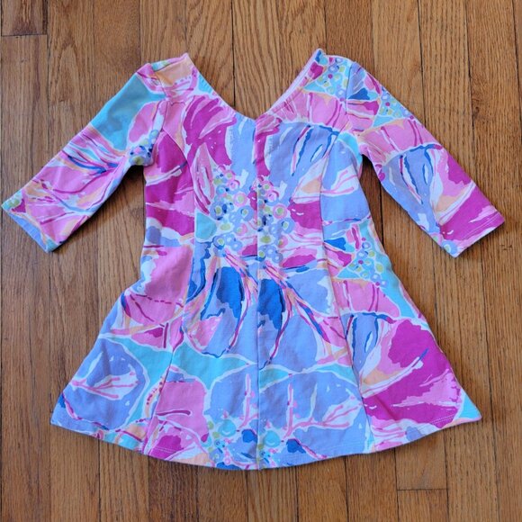 Lilly Pulitzer Floral Dress S 4 5 AMELIA Jam Out Mini Tunic Dress Fit Flare V Ne - Picture 2 of 5